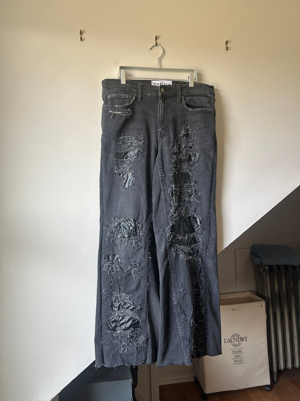 Patina Thrashed Leather Wide Leg Jeans
