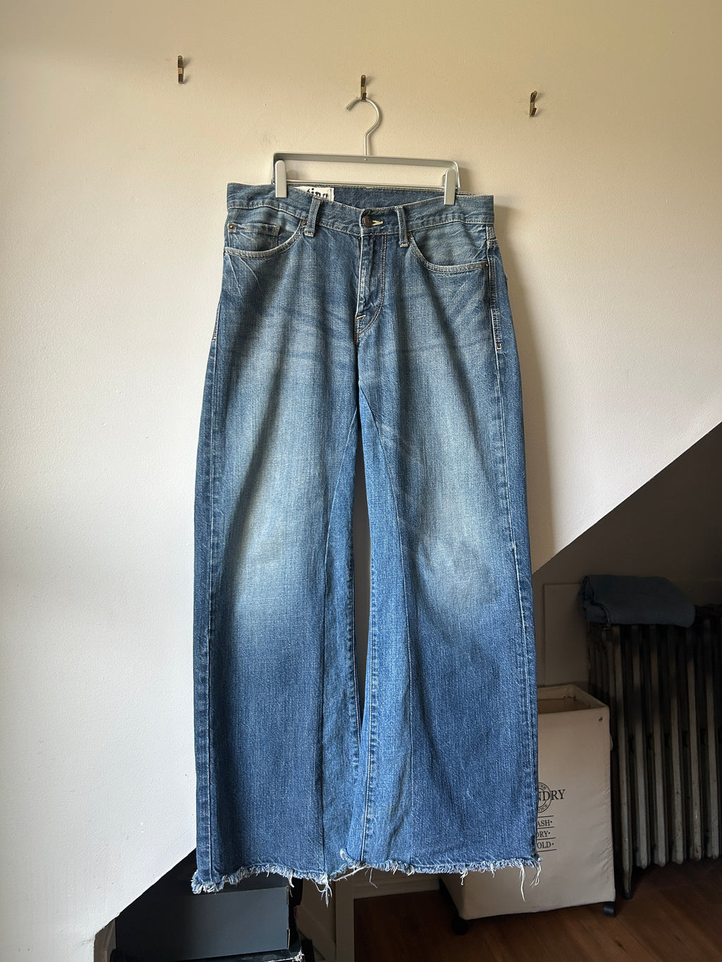 Patina Raw Hem Flared Baggy Wash Denim