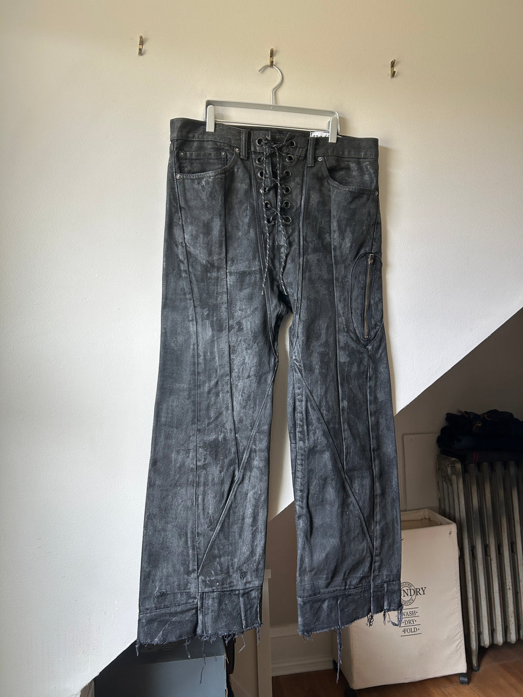 Patina Charcoal Waxed Lace Up Jeans