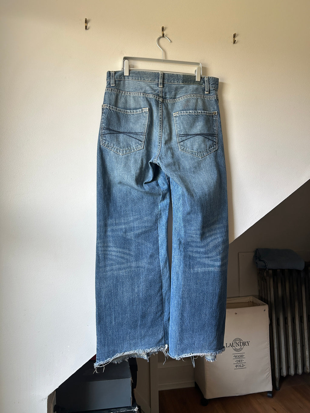 Patina Raw Hem Flared Baggy Wash Denim