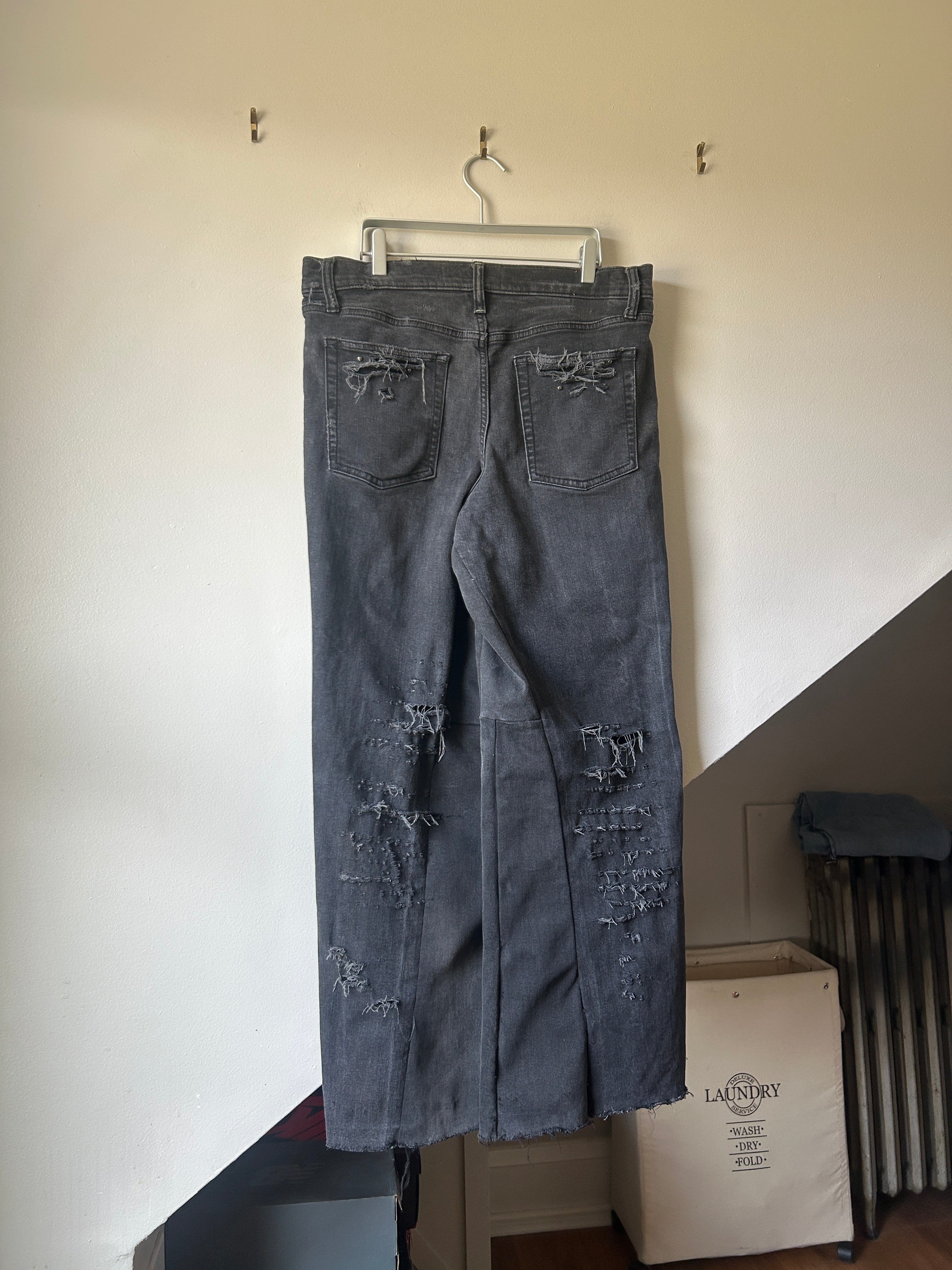 Patina Thrashed Leather Wide Leg Jeans
